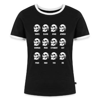 Schädel Skelett Anti rassistische Gleichheit LGBT Homosexuell Geschenk - Frauen Kontrast-T-Shirt - Schwarz/Weiß - Vorne - Selfina (174cm)