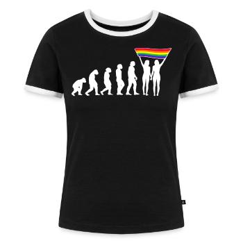 LGBTQ Evolution lesbischen pride Lesben Flagge - Frauen Kontrast-T-Shirt - Schwarz/Weiß - Vorne - Selfina (174cm)