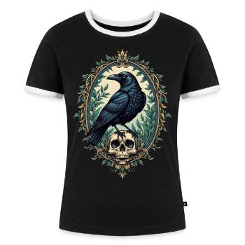 Rabe mit Totenkopf - Frauen Kontrast-T-Shirt - Schwarz/Weiß - Vorne - Selfina (174cm)