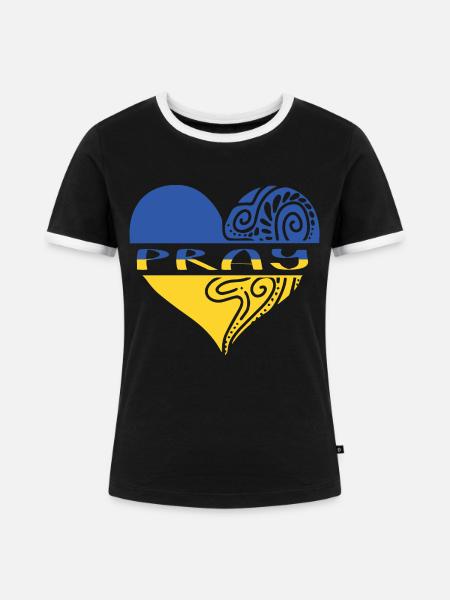 Ukraine Pray - Frauen Kontrast-T-Shirt - Schwarz/Weiß