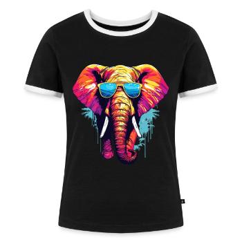 Elefant mit Sonnenbrille - Frauen Kontrast-T-Shirt - Schwarz/Weiß - Vorne - Selfina (174cm)