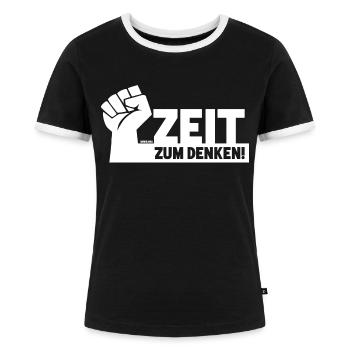 Zeit zum Denken - Frauen Kontrast-T-Shirt - Schwarz/Weiß - Vorne - Selfina (174cm)