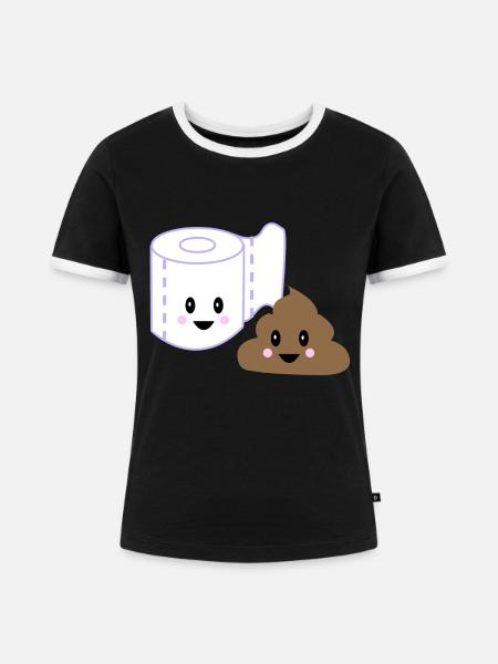 WC kawaii poo - Frauen Kontrast-T-Shirt - Schwarz/Weiß