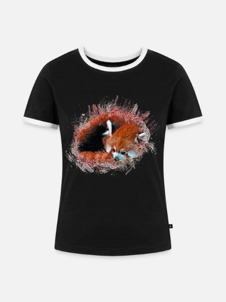 Roter Pandabär - Frauen Kontrast-T-Shirt - Schwarz/Weiß