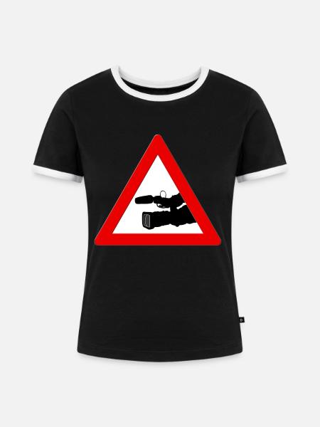 Achtung, Kameramann! - Frauen Kontrast-T-Shirt - Schwarz/Weiß