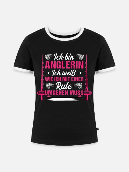 Anglerin Angeln Frau - Frauen Kontrast-T-Shirt - Schwarz/Weiß