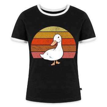 Vintage Gans Sunset Retro Gans - Frauen Kontrast-T-Shirt - Schwarz/Weiß - Vorne - Selfina (174cm)