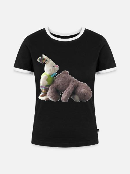 Teddybär Hase - Frauen Kontrast-T-Shirt - Schwarz/Weiß