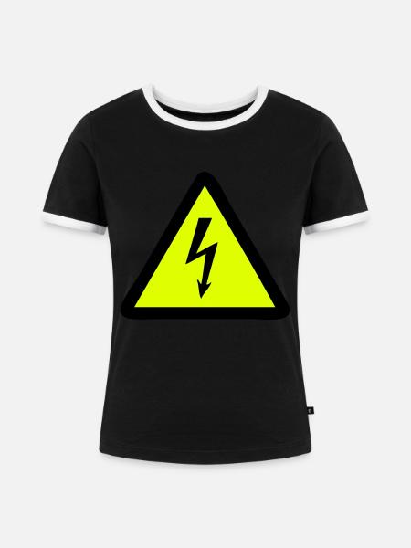 Blitz Warnschild - Frauen Kontrast-T-Shirt - Schwarz/Weiß