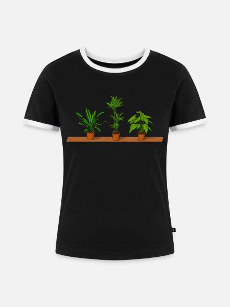 Topfpflanzen Regal - Frauen Kontrast-T-Shirt - Schwarz/Weiß