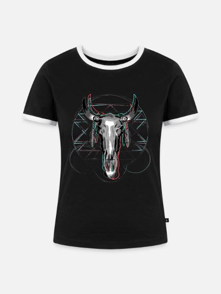 Geometrical Glitch, Totenkopf, Glitch effekt - Frauen Kontrast-T-Shirt - Schwarz/Weiß