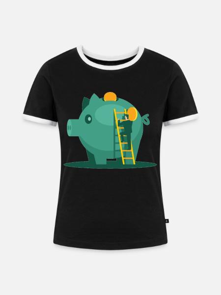 Sparschwein - Frauen Kontrast-T-Shirt - Schwarz/Weiß