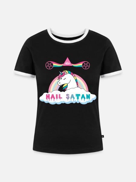 Hagel Satan Einhorn - Frauen Kontrast-T-Shirt - Schwarz/Weiß