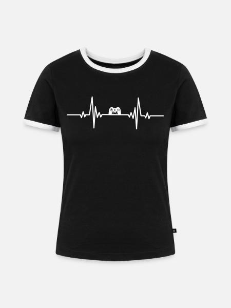 Heartbeat kleiner tragbarer Gaming-Controller - Frauen Kontrast-T-Shirt - Schwarz/Weiß