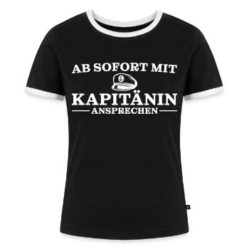 Seglerin Bestandener Bootsführerschein Kapitänin - Frauen Kontrast-T-Shirt - Schwarz/Weiß - Vorne - Selfina (174cm)