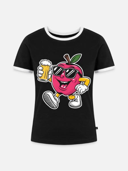Apfel Trinken Bier - Frauen Kontrast-T-Shirt - Schwarz/Weiß