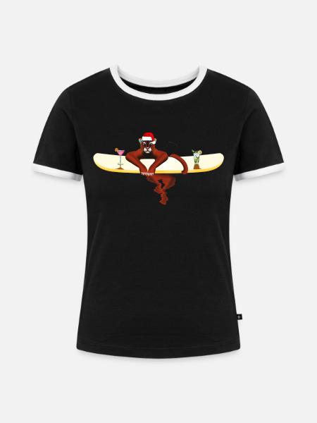 Katze auf einem Surfbrett - Frauen Kontrast-T-Shirt - Schwarz/Weiß