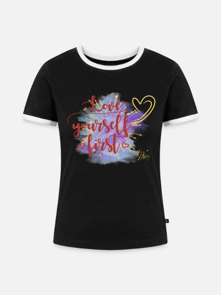 Loveyourself - Frauen Kontrast-T-Shirt - Schwarz/Weiß