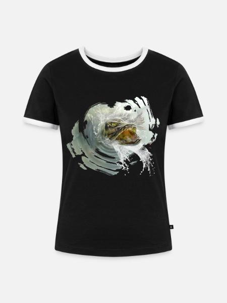 hecht karpfen zander fish - Frauen Kontrast-T-Shirt - Schwarz/Weiß