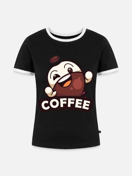 Kaffeebohne Männchen Kaffee - Frauen Kontrast-T-Shirt - Schwarz/Weiß