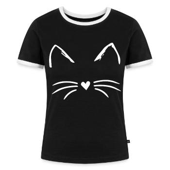 Katze Miau in Minimal - Frauen Kontrast-T-Shirt - Schwarz/Weiß - Vorne - Selfina (174cm)