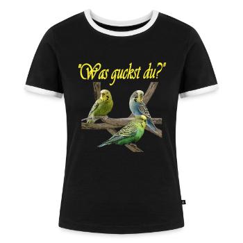 Wellensittiche - Frauen Kontrast-T-Shirt - Schwarz/Weiß - Vorne - Selfina (174cm)