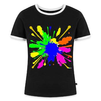 Farbklecks - Frauen Kontrast-T-Shirt - Schwarz/Weiß - Vorne - Selfina (174cm)