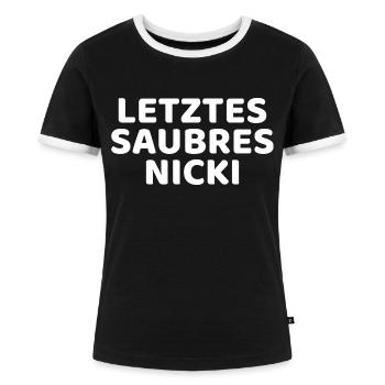 DDR Nicki Niggi Ossi Geschenk - Frauen Kontrast-T-Shirt - Schwarz/Weiß - Vorne - Selfina (174cm)