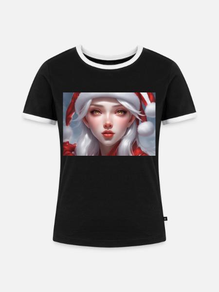Verträumte Weihnachtsmannfrau - Frauen Kontrast-T-Shirt - Schwarz/Weiß