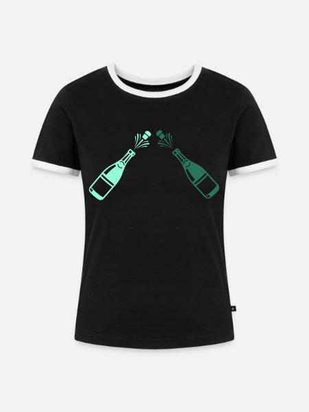 Champangner - Frauen Kontrast-T-Shirt - Schwarz/Weiß