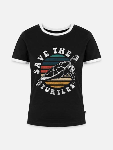 Schildkröte Reptilien Artenvielfalt - Frauen Kontrast-T-Shirt - Schwarz/Weiß