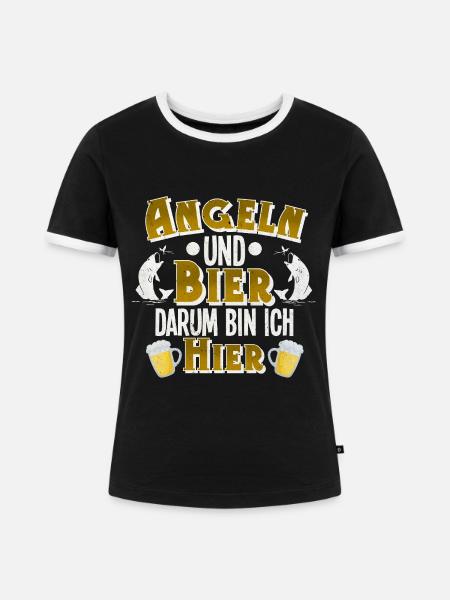 Angeln Angler Bier - Frauen Kontrast-T-Shirt - Schwarz/Weiß
