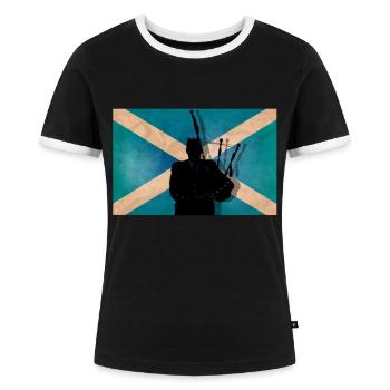 Schottischer Piper - Frauen Kontrast-T-Shirt - Schwarz/Weiß - Vorne - Selfina (174cm)