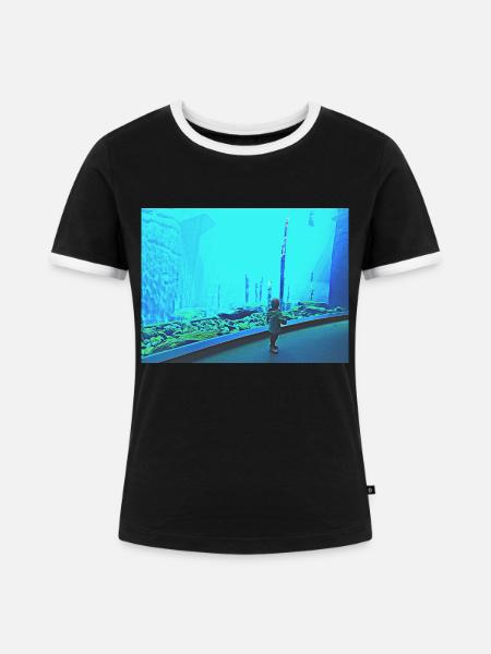 Turquoise - Frauen Kontrast-T-Shirt - Schwarz/Weiß