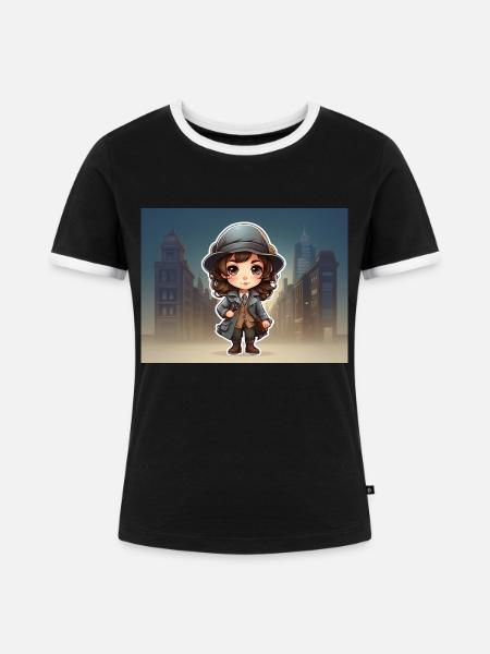 Mädchen mit Hut - Frauen Kontrast-T-Shirt - Schwarz/Weiß