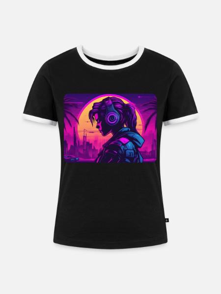 Cyberpunk Artwork - Frauen Kontrast-T-Shirt - Schwarz/Weiß