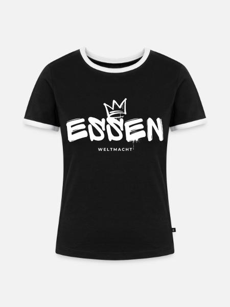 Essen Weltmacht - Frauen Kontrast-T-Shirt - Schwarz/Weiß