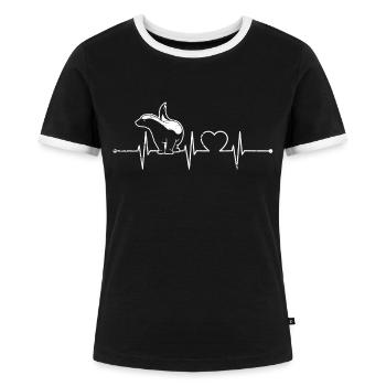 Heartbeat Honig Dachs T-Shirt - Frauen Kontrast-T-Shirt - Schwarz/Weiß - Vorne - Selfina (174cm)