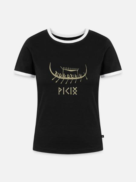 Wikingerschiff Drachenboot - Frauen Kontrast-T-Shirt - Schwarz/Weiß