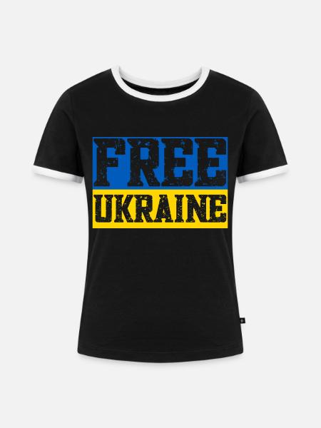 Free Ukraine Flag - Frauen Kontrast-T-Shirt - Schwarz/Weiß
