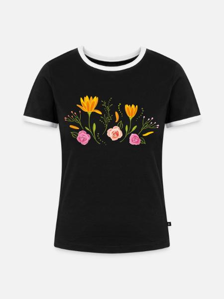 Blühende Blumen - Frauen Kontrast-T-Shirt - Schwarz/Weiß