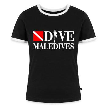 Dive - Maledives - Diver - Taucher - tauchen Scuba - Frauen Kontrast-T-Shirt - Schwarz/Weiß - Vorne - Selfina (174cm)
