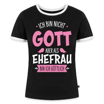 Ehefrau - Frauen Kontrast-T-Shirt - Schwarz/Weiß - Vorne - Selfina (174cm)
