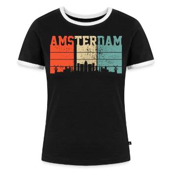Amsterdam Souvenir - Frauen Kontrast-T-Shirt - Schwarz/Weiß - Vorne - Selfina (174cm)