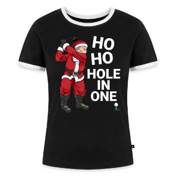 Lustiges Ho Ho Hole In One Golf Weihnachten - Frauen Kontrast-T-Shirt - Schwarz/Weiß - Vorne - Selfina (174cm)