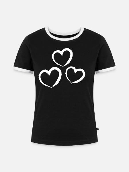Herzen - Frauen Kontrast-T-Shirt - Schwarz/Weiß