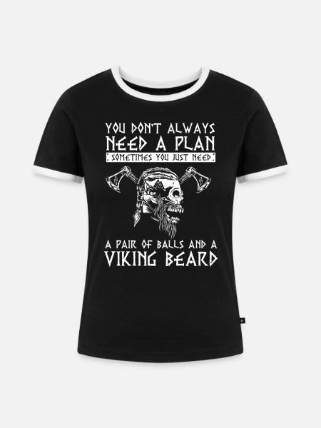 Wikinger Viking Spruch, Wikingerhelm, Valhalla - Frauen Kontrast-T-Shirt - Schwarz/Weiß