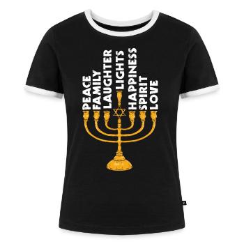 Friedensfamilie Jüdisch, Hanukah, Chanukka - Frauen Kontrast-T-Shirt - Schwarz/Weiß - Vorne - Selfina (174cm)