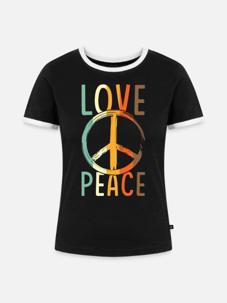 Love Peace Friedenszeichen - Frauen Kontrast-T-Shirt - Schwarz/Weiß