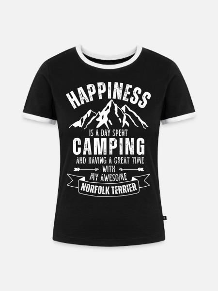 Camping und Norfolk-Terrier - Frauen Kontrast-T-Shirt - Schwarz/Weiß